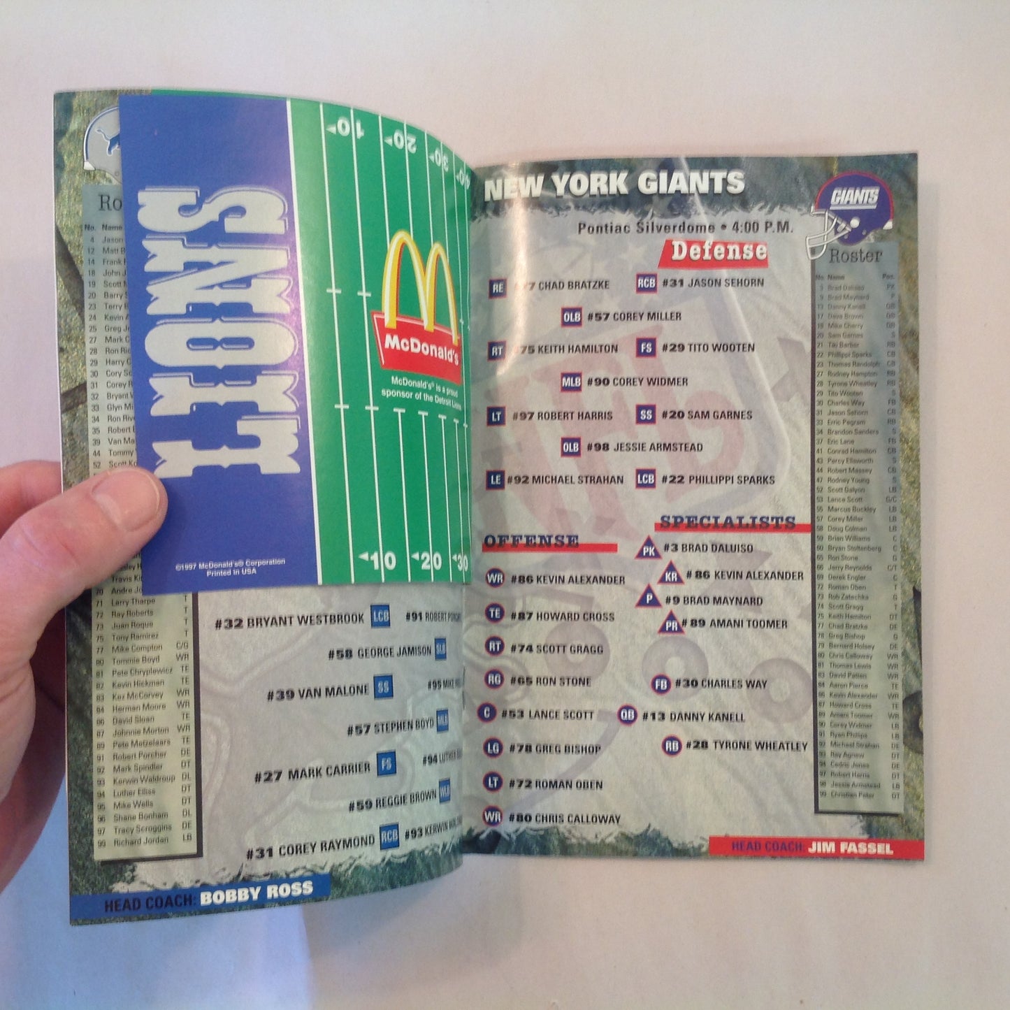 Vintage October 19 1997 Detroit Lions Presents: Kickoff Playbook Lions Vs. New York Giants