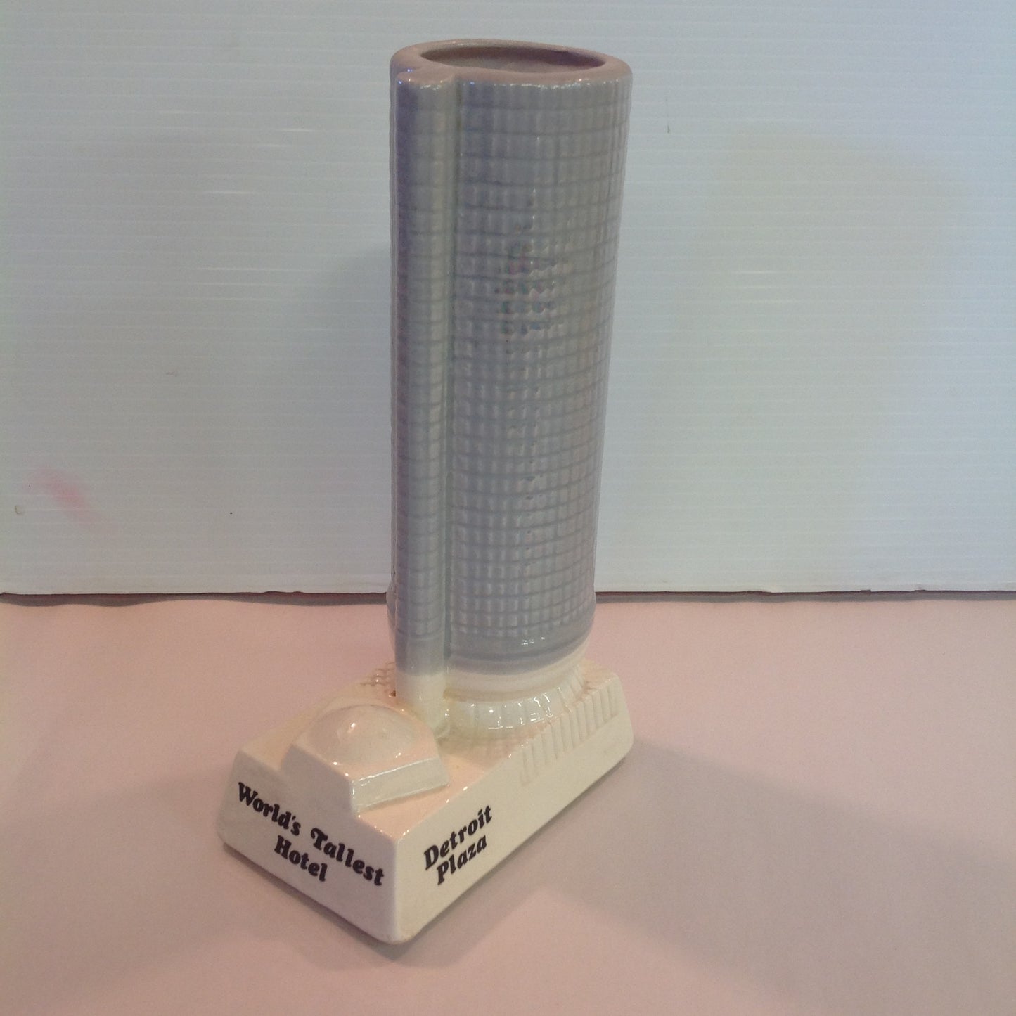 Vintage 1979 Porcelain Detroit Plaza World's Tallest Hotel Central Tower Vessel