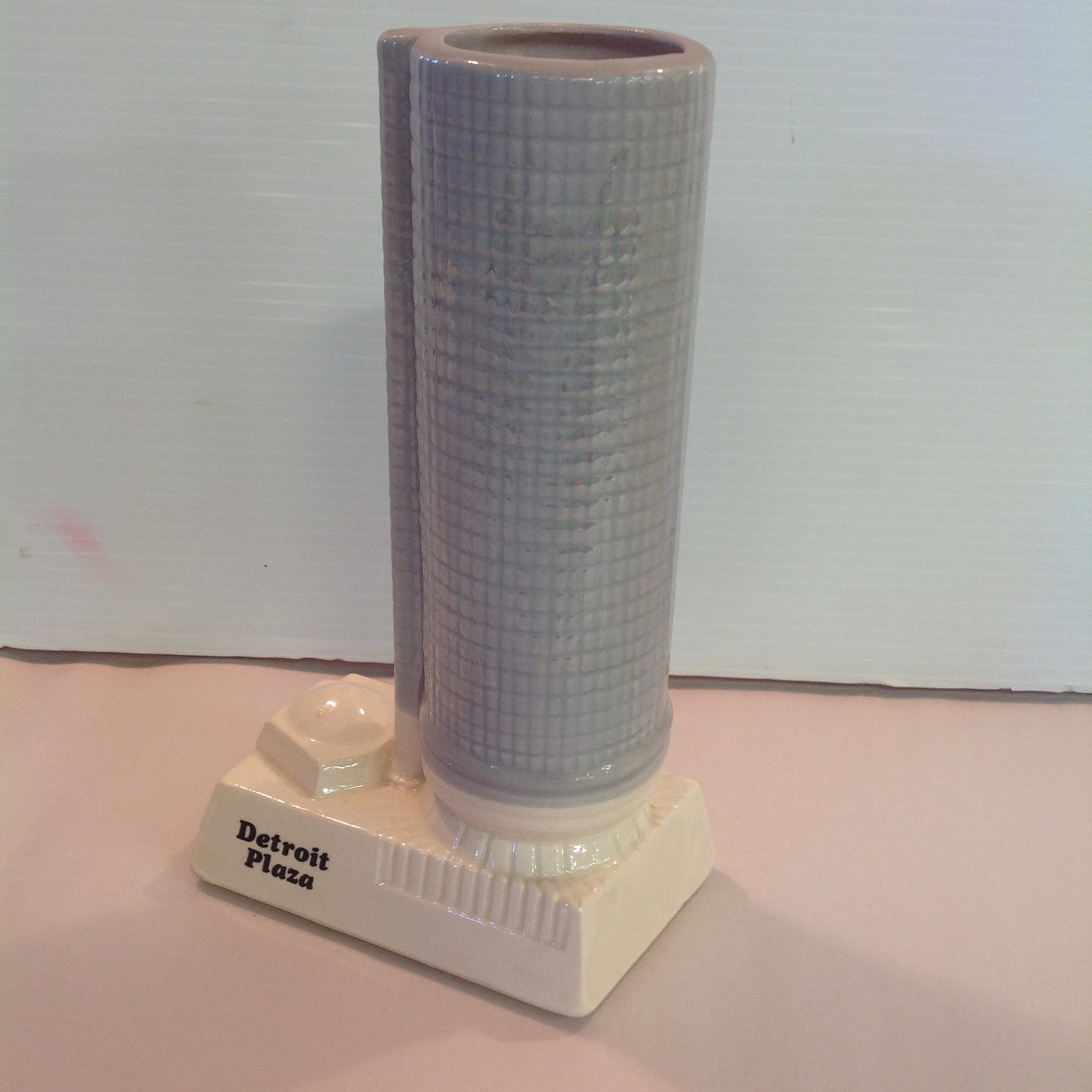 Vintage 1979 Porcelain Detroit Plaza World's Tallest Hotel Central Tower Vessel