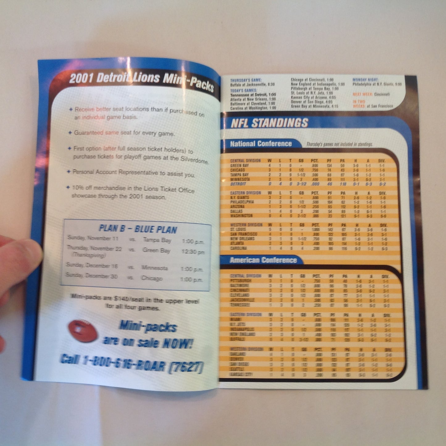 Vintage October 21 2001 Detroit Lions Presents: Kickoff Playbook Lions Vs. Tennessee Titans