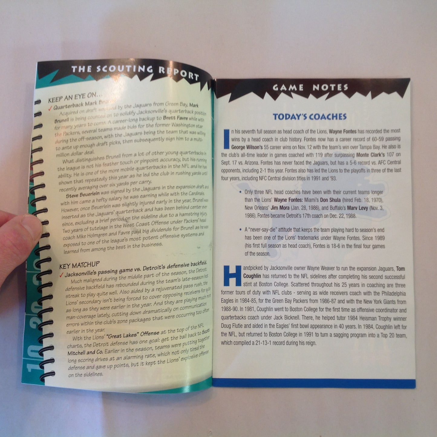 Vintage December 17 1995 Detroit Lions Presents: Kickoff Playbook Lions Vs. Jacksonville Jaguars