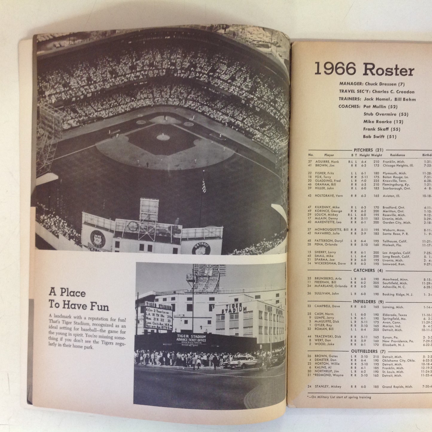 Vintage Official 1966 Detroit Tigers Yearbook