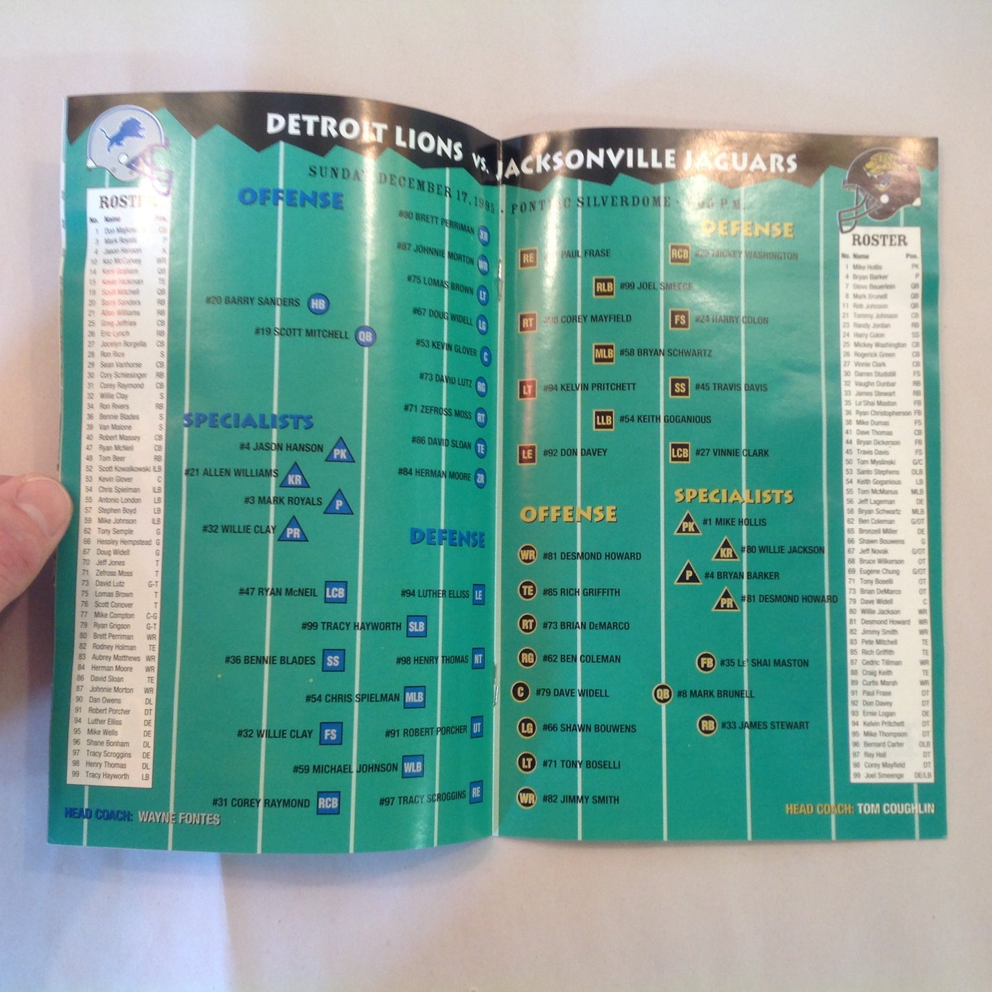 Vintage December 17 1995 Detroit Lions Presents: Kickoff Playbook Lions Vs. Jacksonville Jaguars