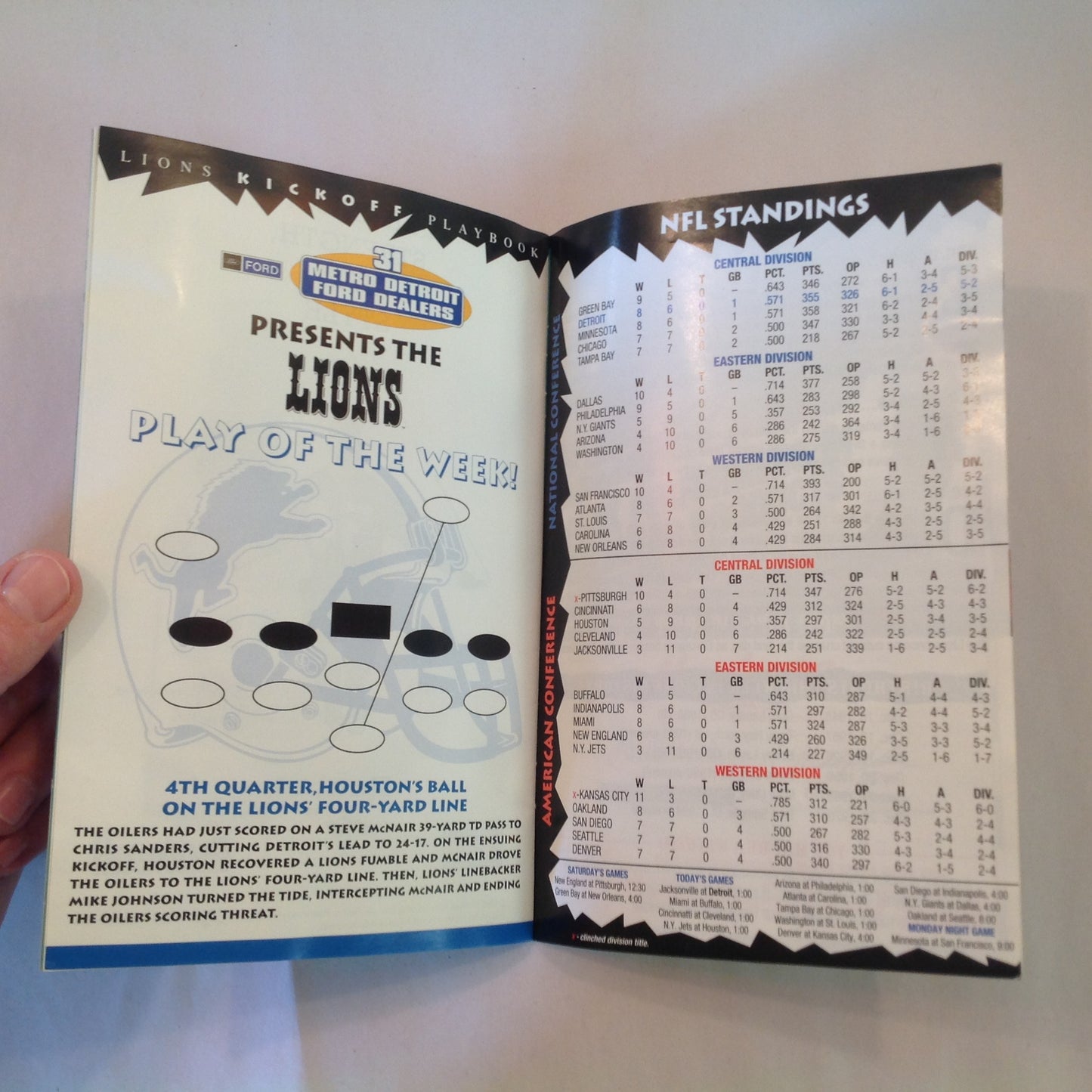 Vintage December 17 1995 Detroit Lions Presents: Kickoff Playbook Lions Vs. Jacksonville Jaguars