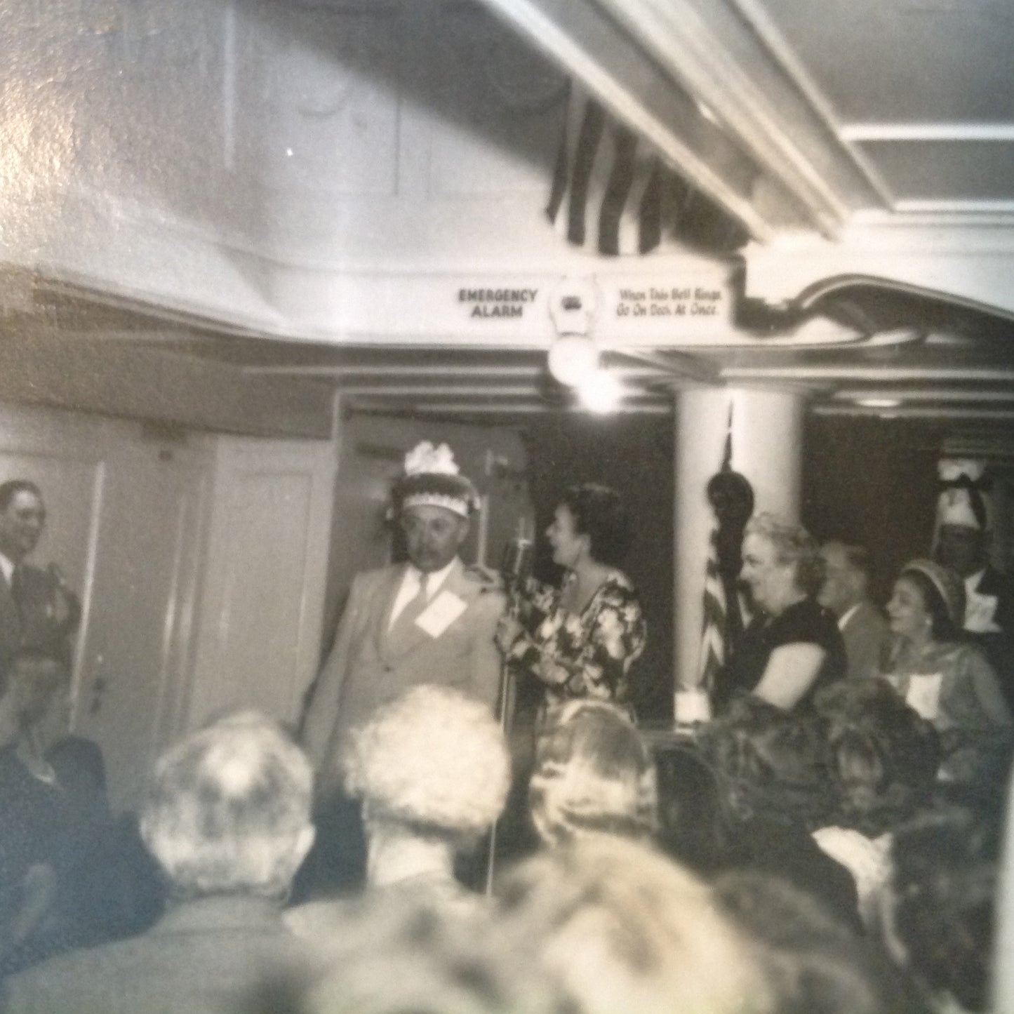 Vintage Mid Century B&W Photo SS South American Cruise Show Crowned with Funny Hat