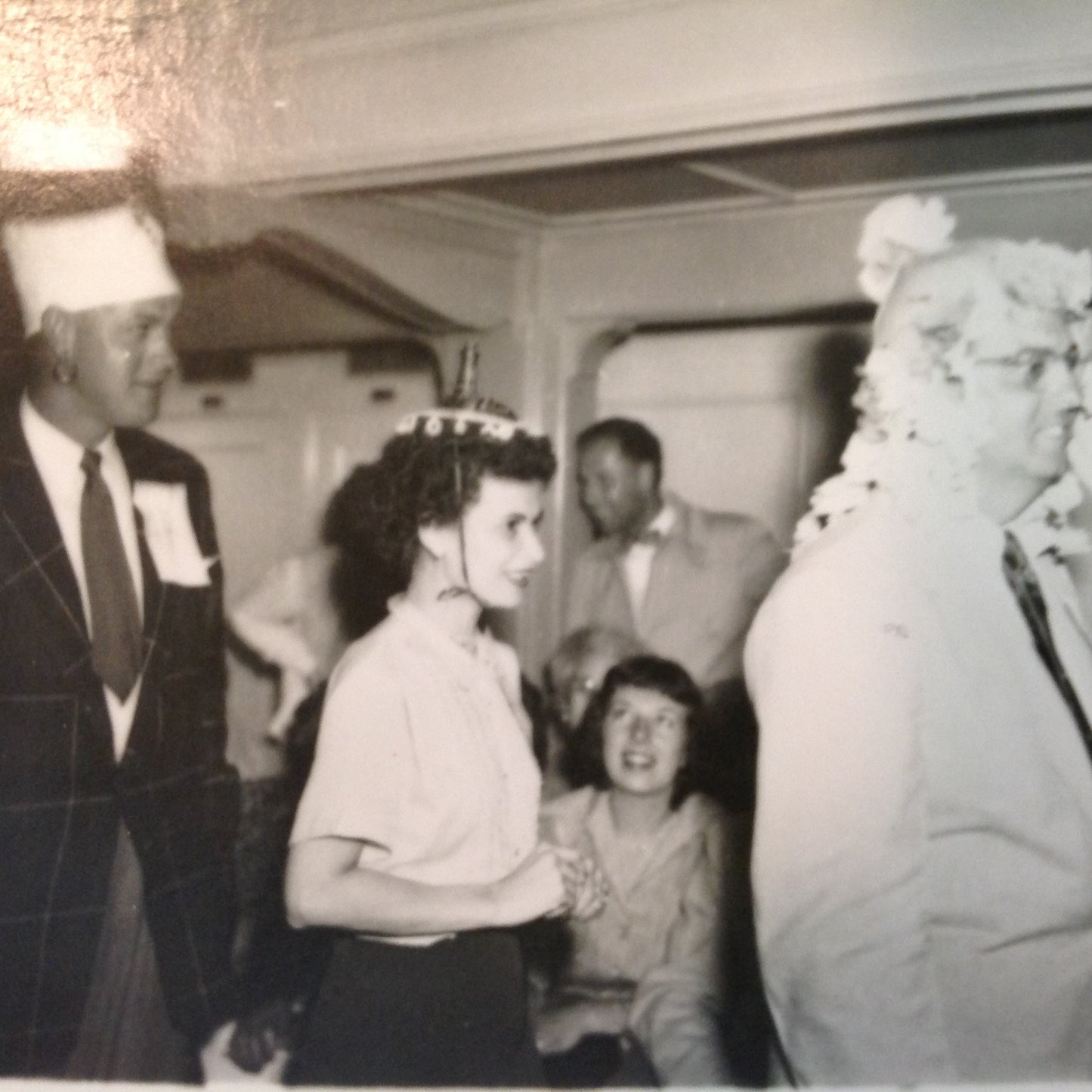 Vintage Mid Century B&W Photo SS South American Cruise Show Parade of Silly Hats