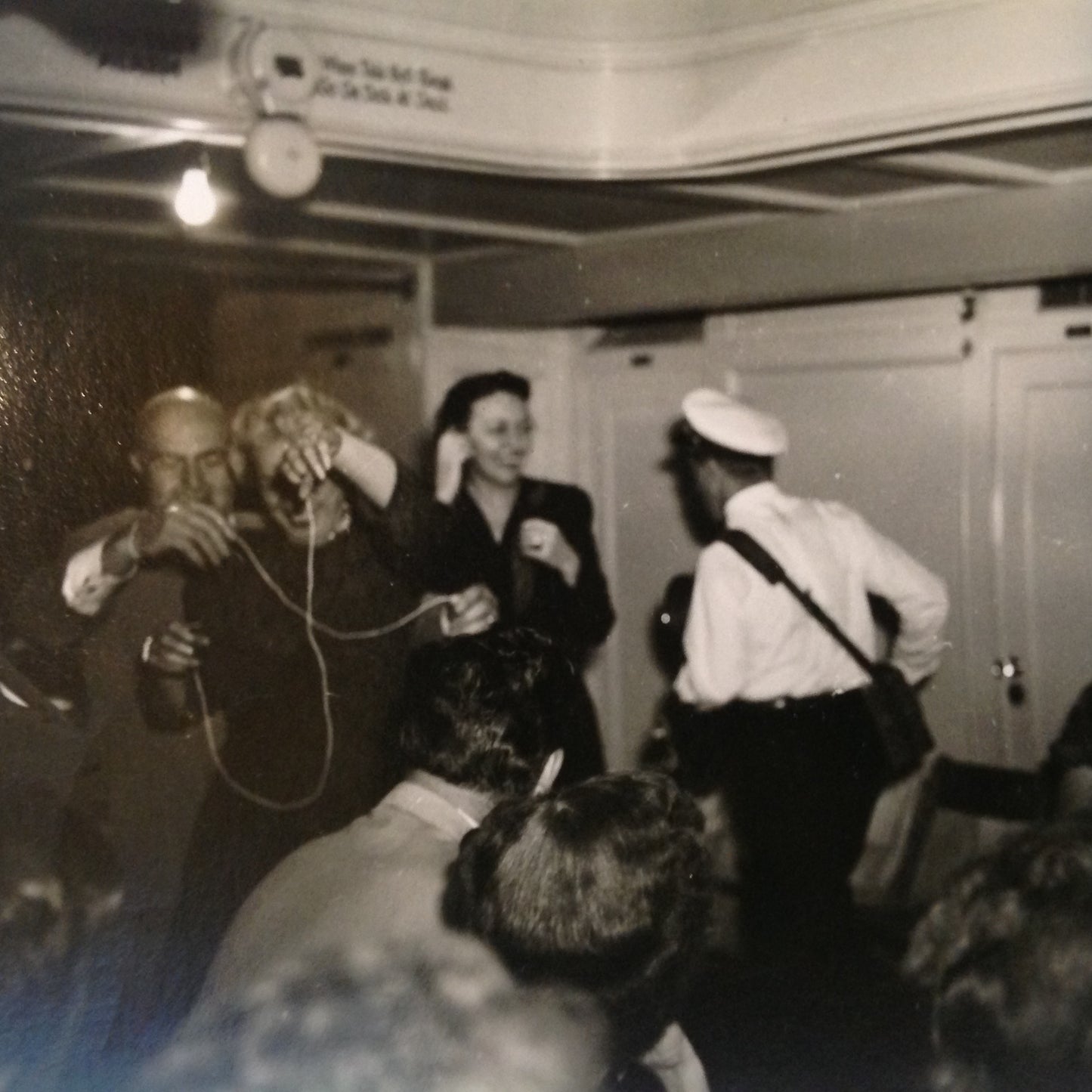 Vintage Mid Century B&W Photo SS South American Cruise Show Party Game Couple with String Puzzle