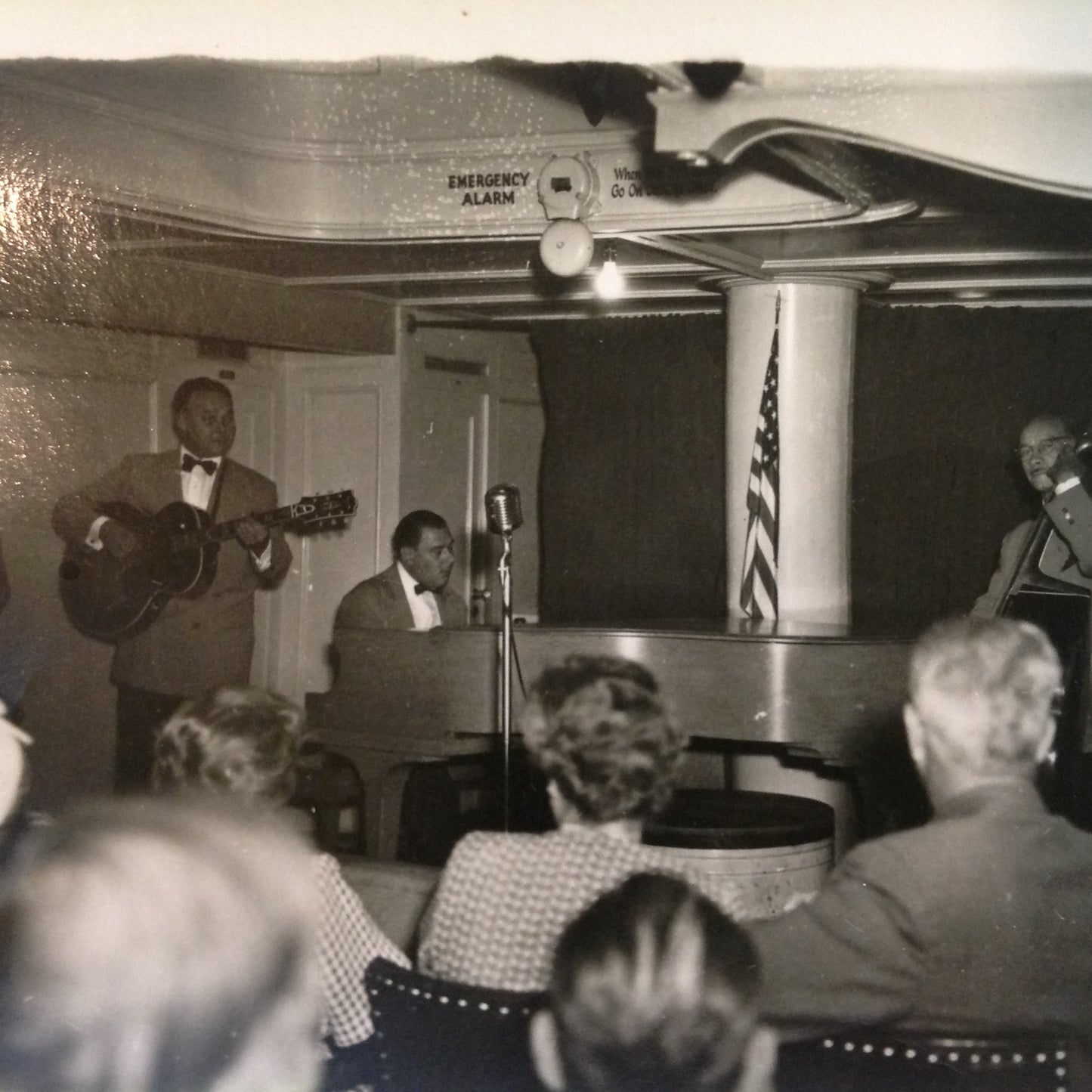 Vintage Mid Century B&W Photo SS South American Cruise Show Enjoying the Jazz Combo