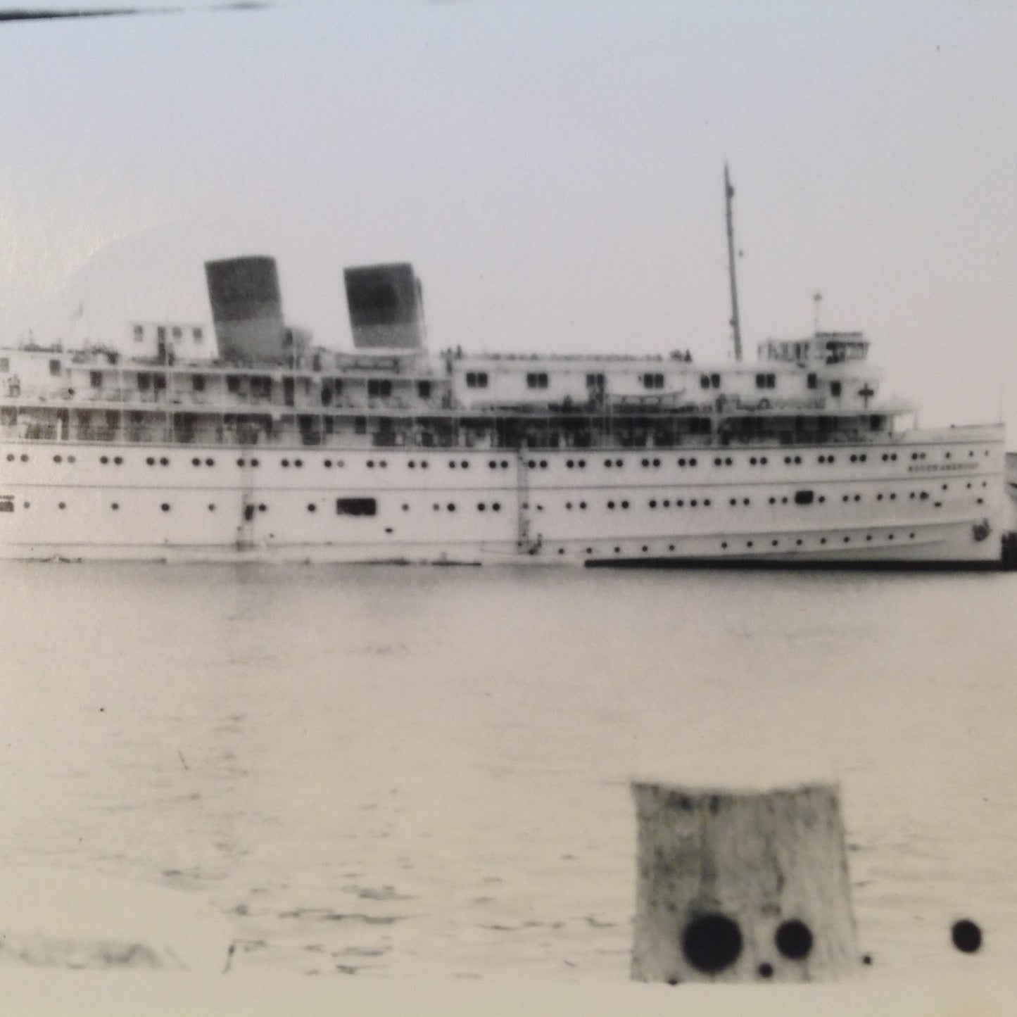 Vintage Mid Century B&W Photo SS South American Cruise Exterior Shot Ship Sails Along Dockside