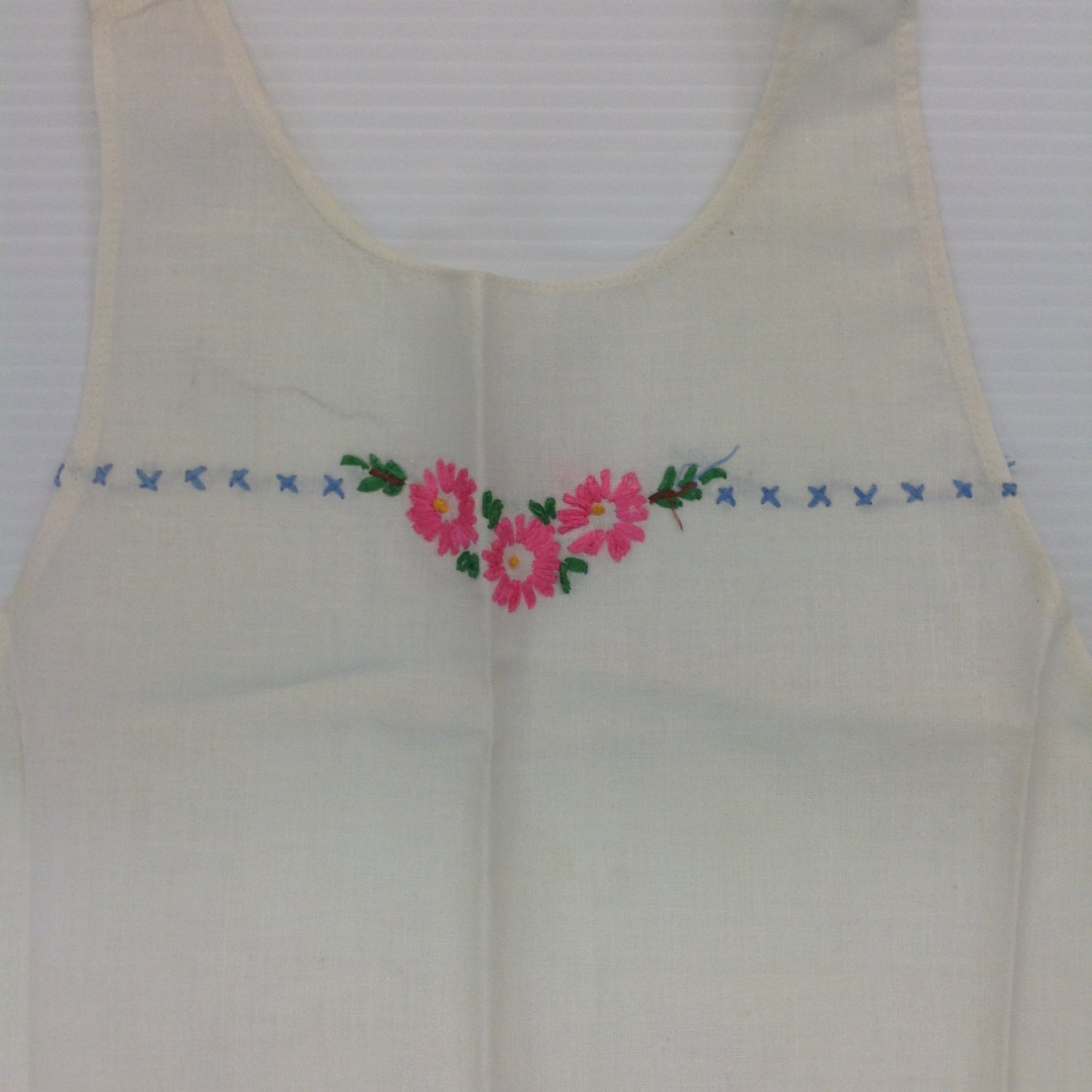Vintage 1960's White Organza Apron with Embroidered Flowers and Maiden