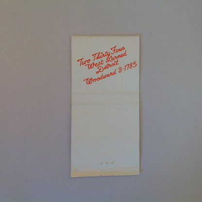 Vintage Matchbook Cover Pontchartrain Wine Cellars West Larned Detroit Michigan MI