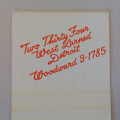 Vintage Matchbook Cover Pontchartrain Wine Cellars West Larned Detroit Michigan MI