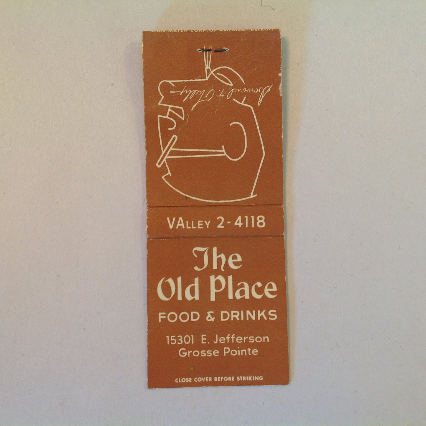 Vintage Matchbook Cover The Old Place Food & Drinks Grosse Pointe Michigan Desmond