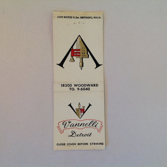 Vintage Matchbook Cover Vanelli Restaurant Detroit Michigan Woodward Horseshoe Bar