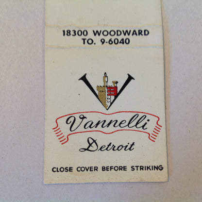 Vintage Matchbook Cover Vanelli Restaurant Detroit Michigan Woodward Horseshoe Bar