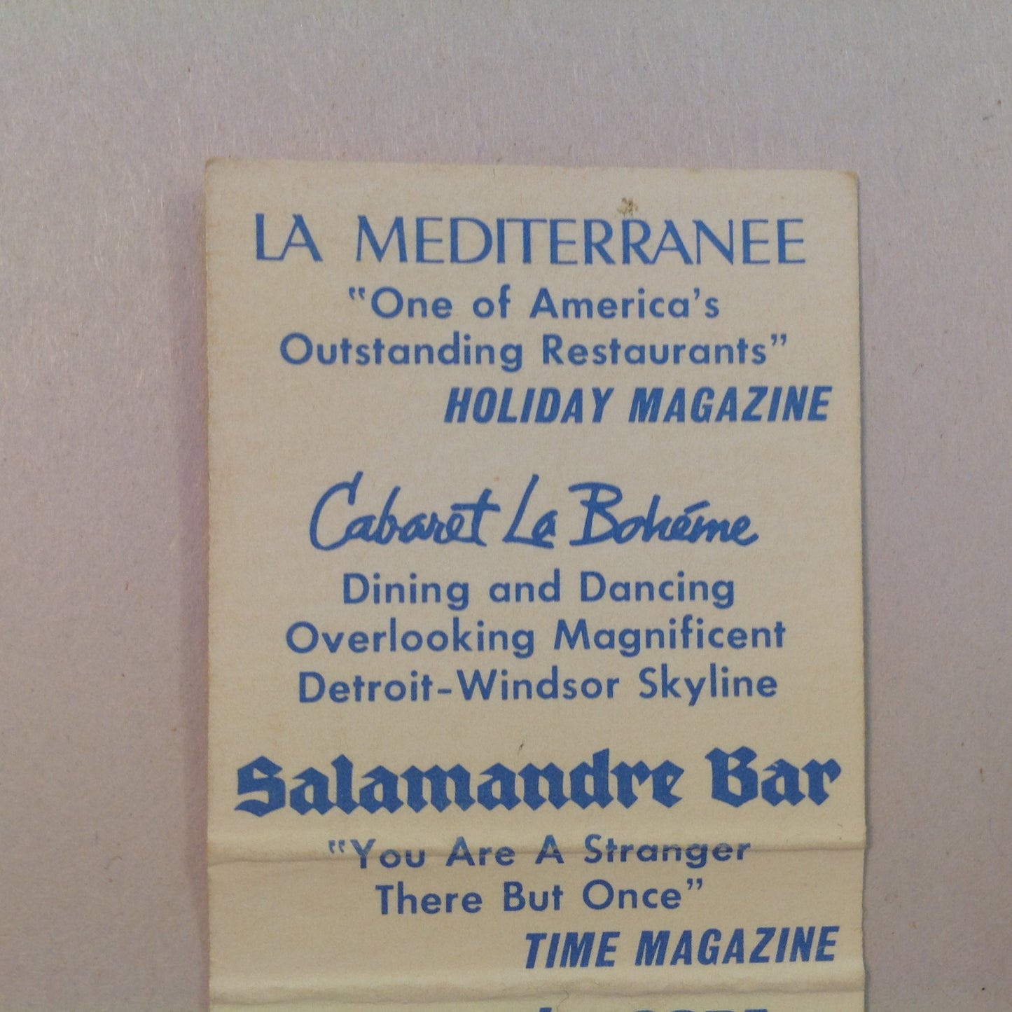 Vintage Matchbook Cover Hotel Pontchartrain Cabaret Salamandre Bar LeCafe Detroit MI