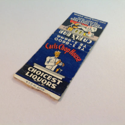 Vintage Matchbook Cover Carl's Bar Chop House Choicest Liquors Detroit Michigan MI