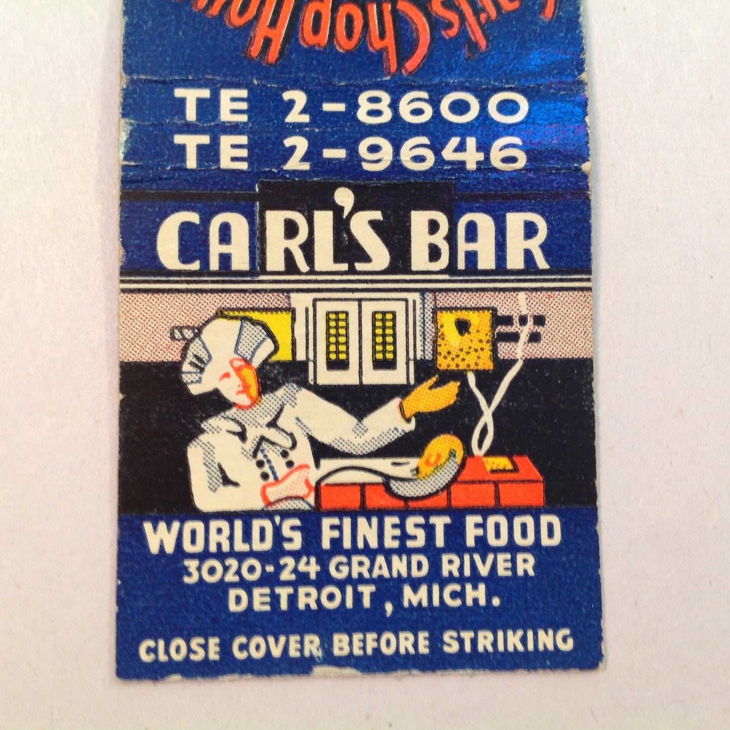 Vintage Matchbook Cover Carl's Bar Chop House Choicest Liquors Detroit Michigan MI