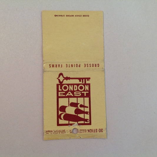 Vintage Matchbook Cover London East Chop House Grosse Pointe Farms Michigan MI