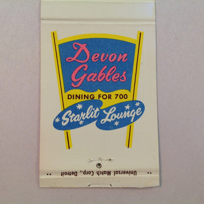 Vintage Matchbook Cover Devon Gables Tea Room Starlit Lounge Dining for 700 Michigan