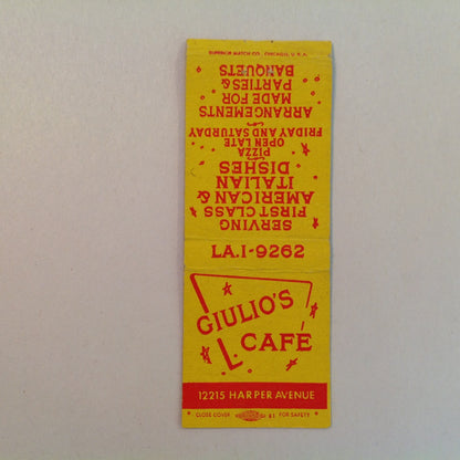 Vtg Matchbook Cover Giulio's Cafe First-Class Italian American Dishes Detroit MI