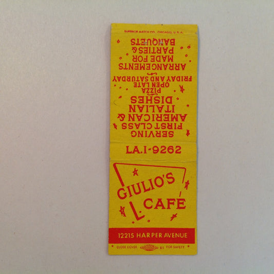 Vtg Matchbook Cover Giulio's Cafe First-Class Italian American Dishes Detroit MI