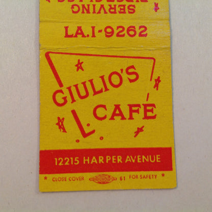 Vtg Matchbook Cover Giulio's Cafe First-Class Italian American Dishes Detroit MI