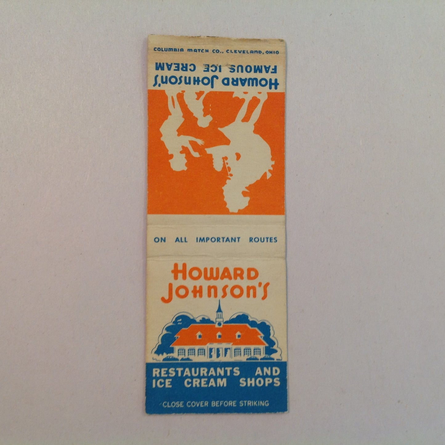 Vintage Matchbook Cover Howard Johnson's Restaurants and Ice Cream Shops Famous HoJo