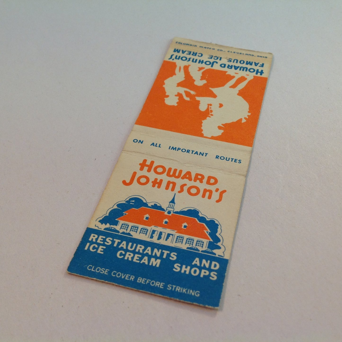 Vintage Matchbook Cover Howard Johnson's Restaurants and Ice Cream Shops Famous HoJo