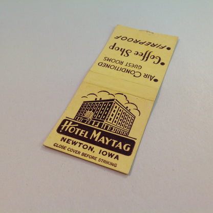 Vintage Matchbook Cover Maytag Hotel Newton Iowa Coffee Shop AC Guest Rooms IA