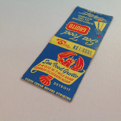 Vintage Matchbook Cover Sea Food Grotto Detroit's Exclusive Restaurant Telegraph Rd.