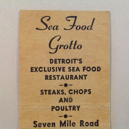 Vintage Matchbook Cover Sea Food Grotto Detroit's Exclusive Restaurant Telegraph Rd.