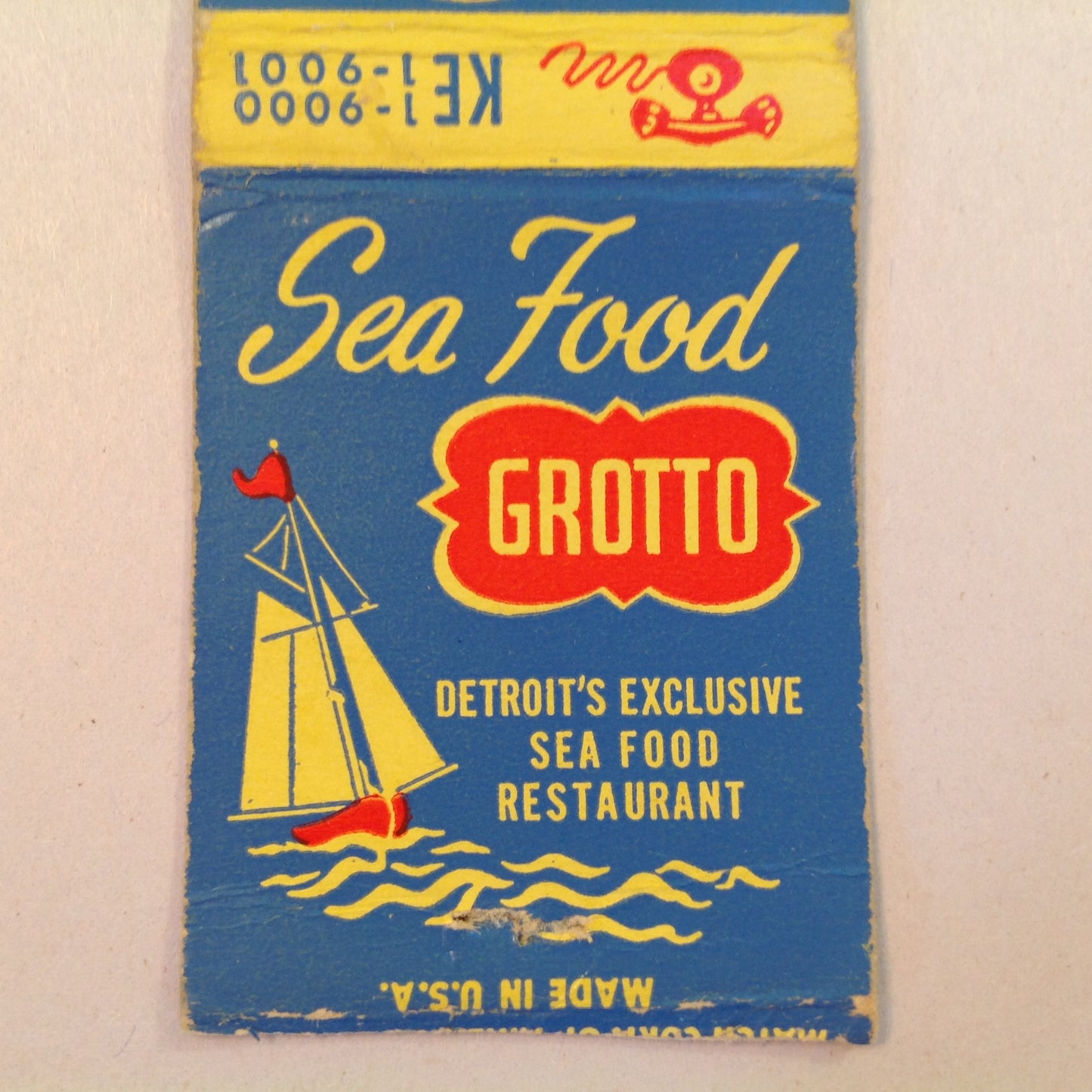 Vintage Matchbook Cover Sea Food Grotto Detroit's Exclusive Restaurant Telegraph Rd.