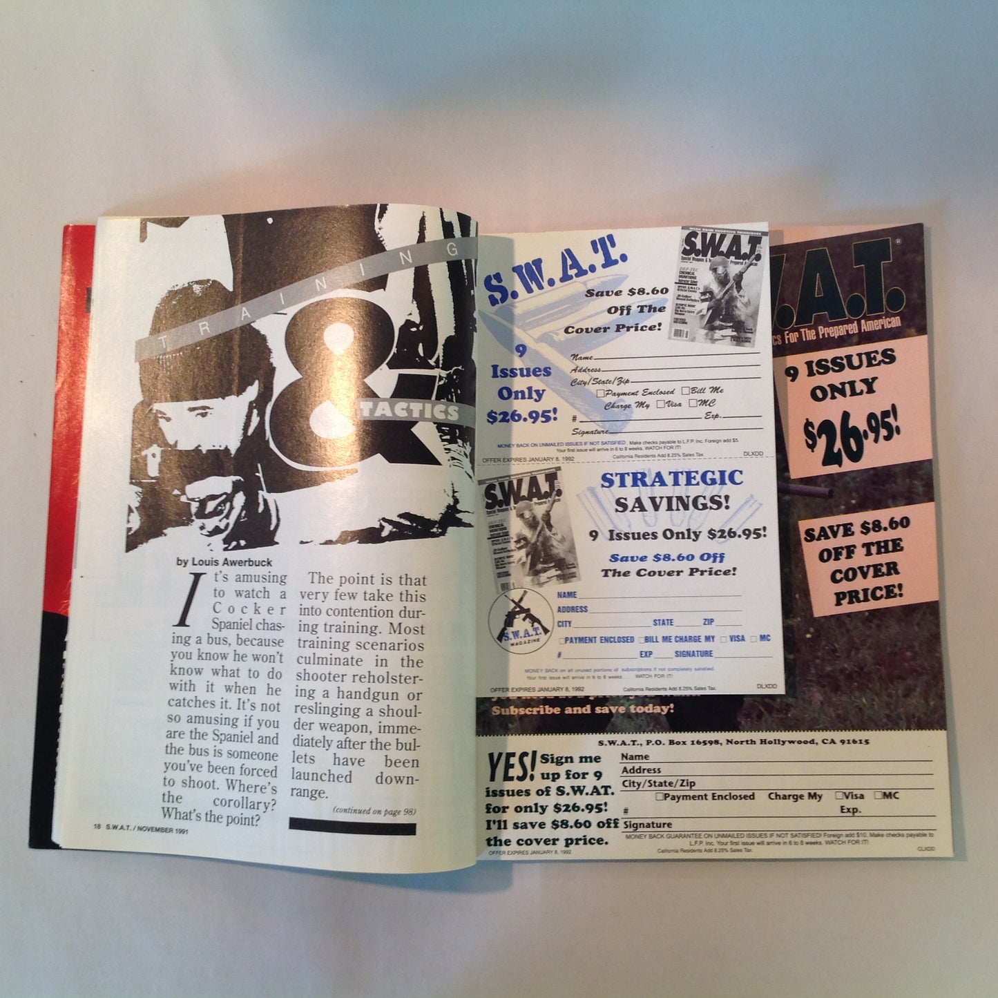 Vintage Nov 1991 S.W.A.T. Magazine Sling Techniques Evaluations Call-Out Holster Maker Bruce Nelson
