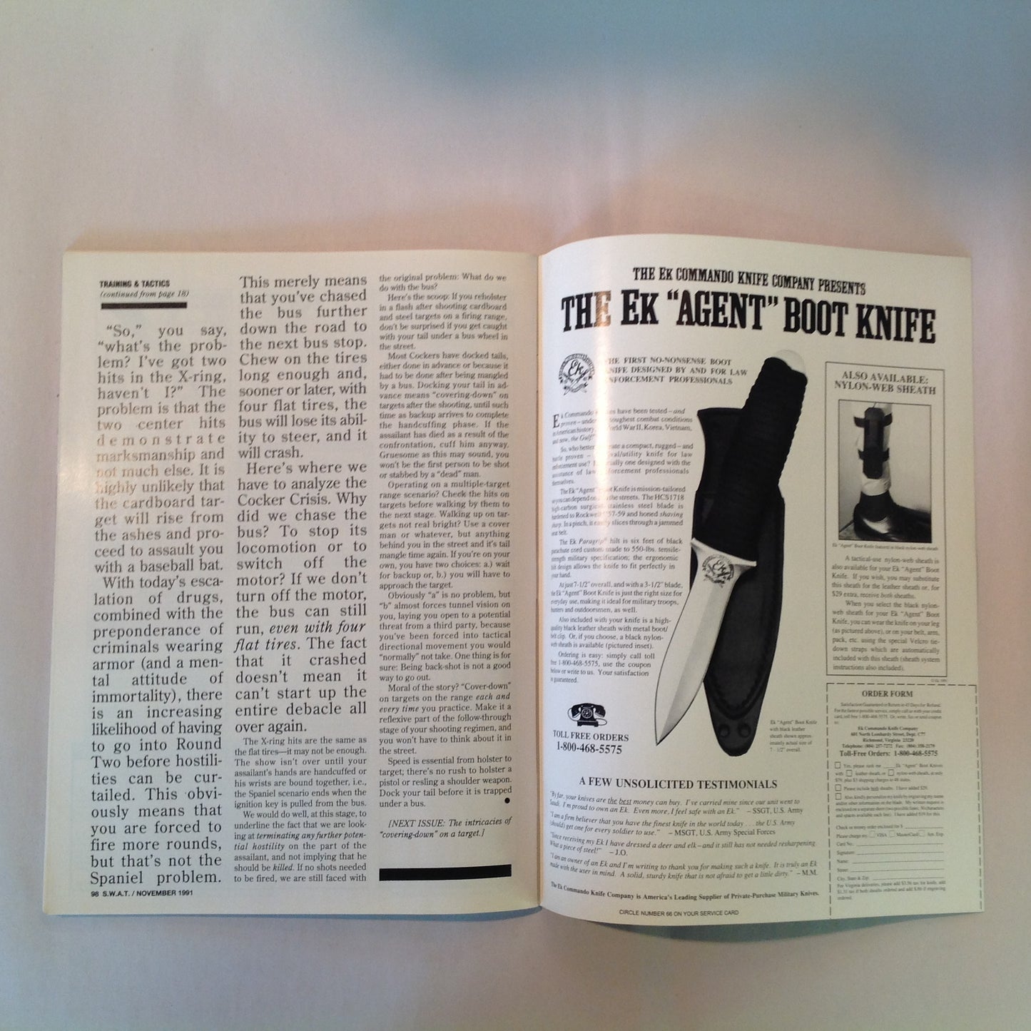 Vintage Nov 1991 S.W.A.T. Magazine Sling Techniques Evaluations Call-Out Holster Maker Bruce Nelson