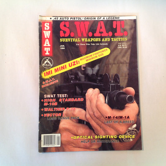 Vintage Jan 1984 S.W.A.T. Magazine Imi Mini Uzi M-10B Walther P-38 Vector 1 M-14/M-1A