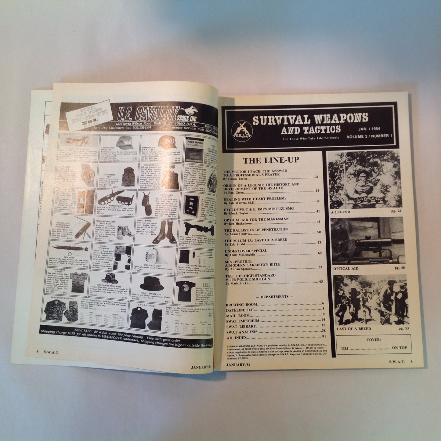 Vintage Jan 1984 S.W.A.T. Magazine Imi Mini Uzi M-10B Walther P-38 Vector 1 M-14/M-1A