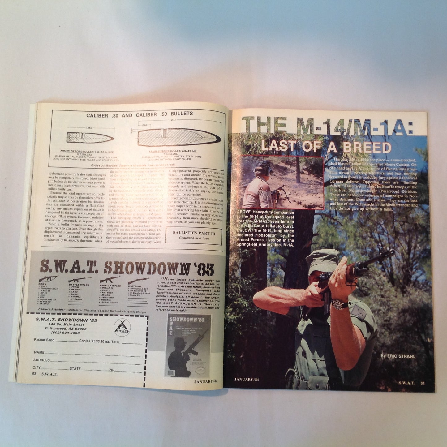Vintage Jan 1984 S.W.A.T. Magazine Imi Mini Uzi M-10B Walther P-38 Vector 1 M-14/M-1A
