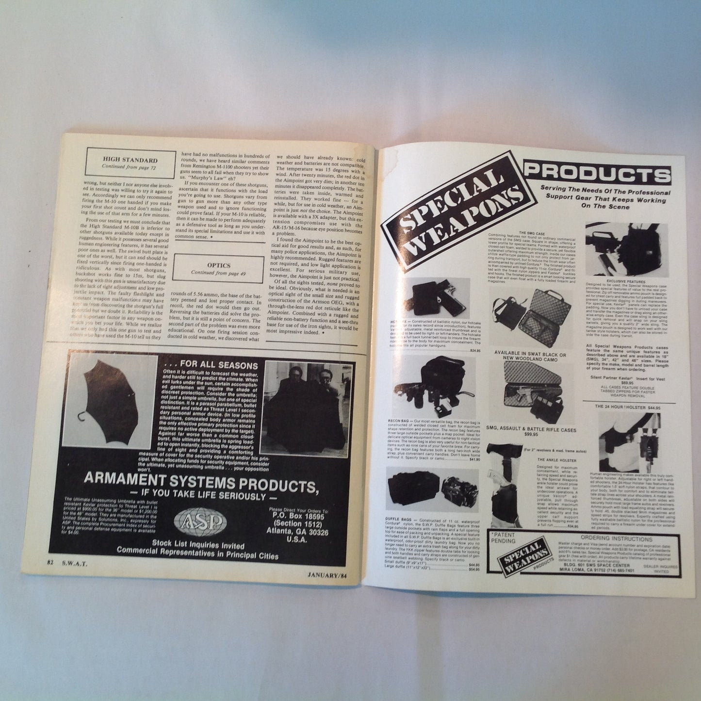 Vintage Jan 1984 S.W.A.T. Magazine Imi Mini Uzi M-10B Walther P-38 Vector 1 M-14/M-1A
