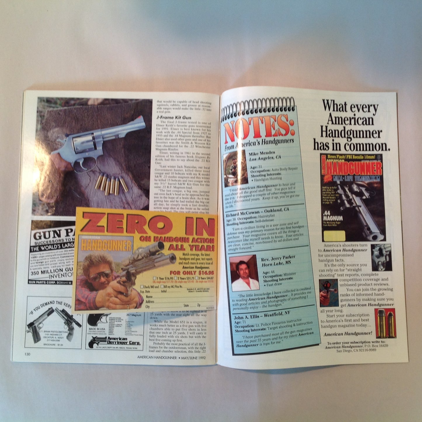 Vintage May/Jun 1992 American Handgunner TNT Power! .44 Magnum .45 Novak Killer Revolver