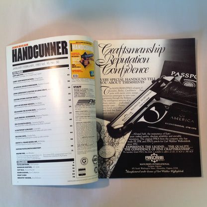 Vintage Jan/Feb 1985 American Handgunner Magazine Southpaws and Semi-Autos Lar's Grizzly IPSC in South Africa Cops and IPSC