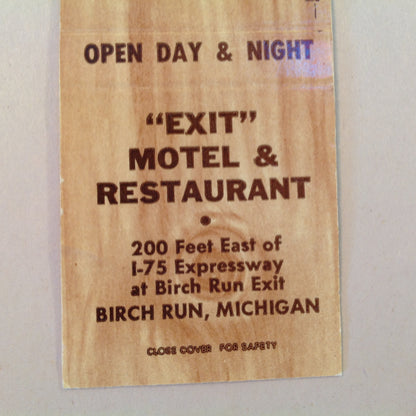 Vintage Matchbook Cover "Exit" Motel and Restaurant Birch Run Michigan I-75 MI