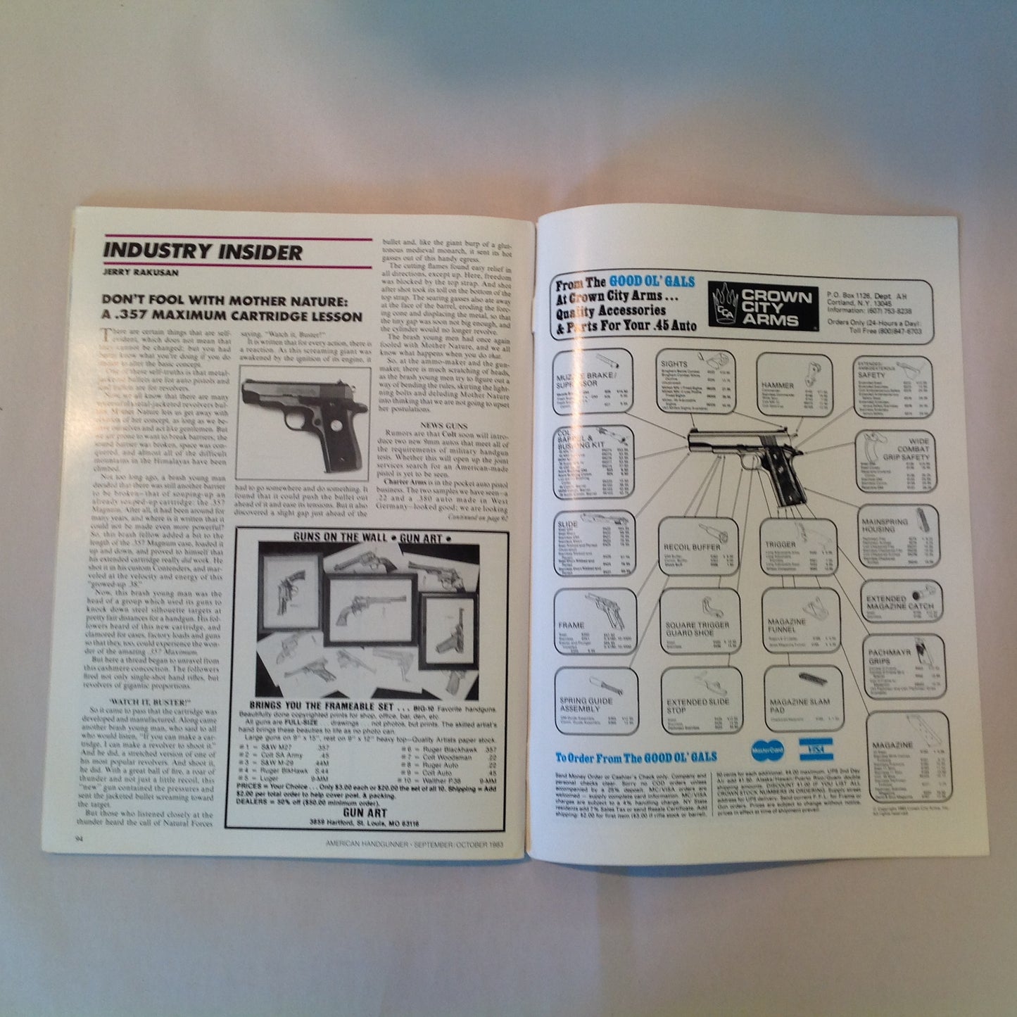 Vintage Sep/Oct 1983 American Handgunner Magazine Handgun Accessories Directory Redhawk Grand Master Deluxe Bianchi Cup Top 10