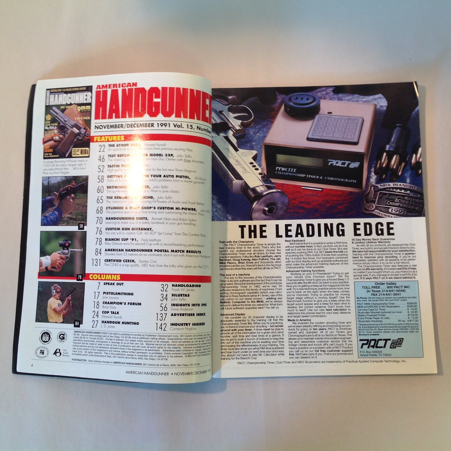 Vintage Nov/Dec 1991 American Handgunner Magazine Browning Hi-Power Cure Auto Pistol Blahs Hot Loads for 9mm Magnum
