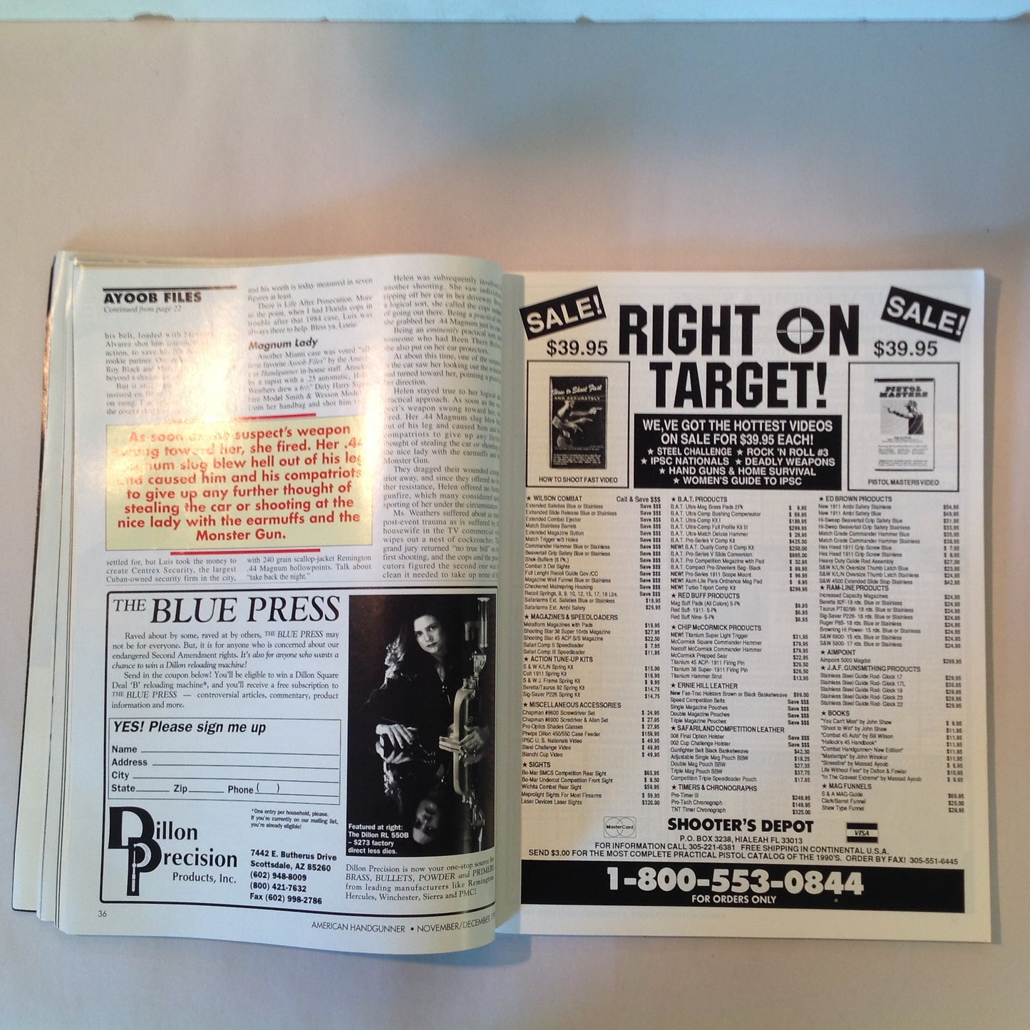 Vintage Nov/Dec 1991 American Handgunner Magazine Browning Hi-Power Cure Auto Pistol Blahs Hot Loads for 9mm Magnum