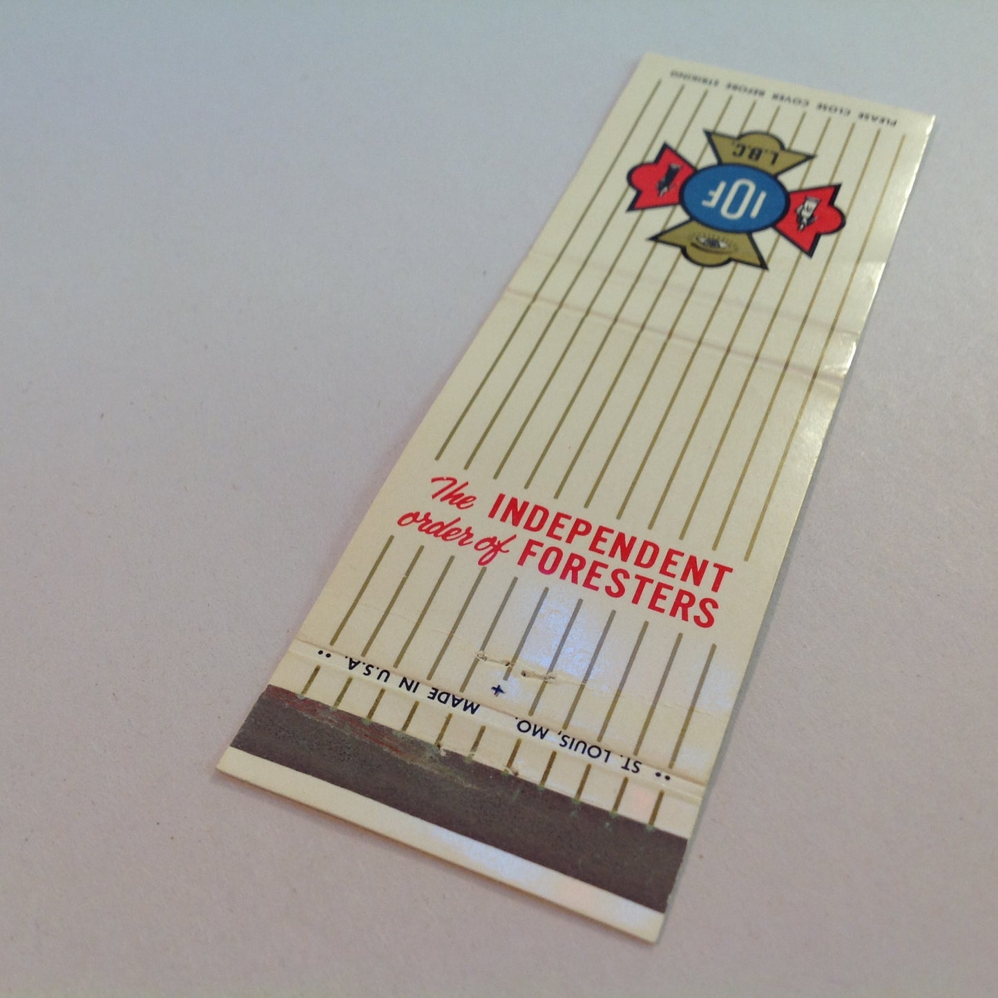 Vintage Matchbook Cover Independent Order of Foresters IOF LBC Benefit Society