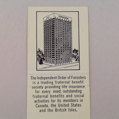 Vintage Matchbook Cover Independent Order of Foresters IOF LBC Benefit Society