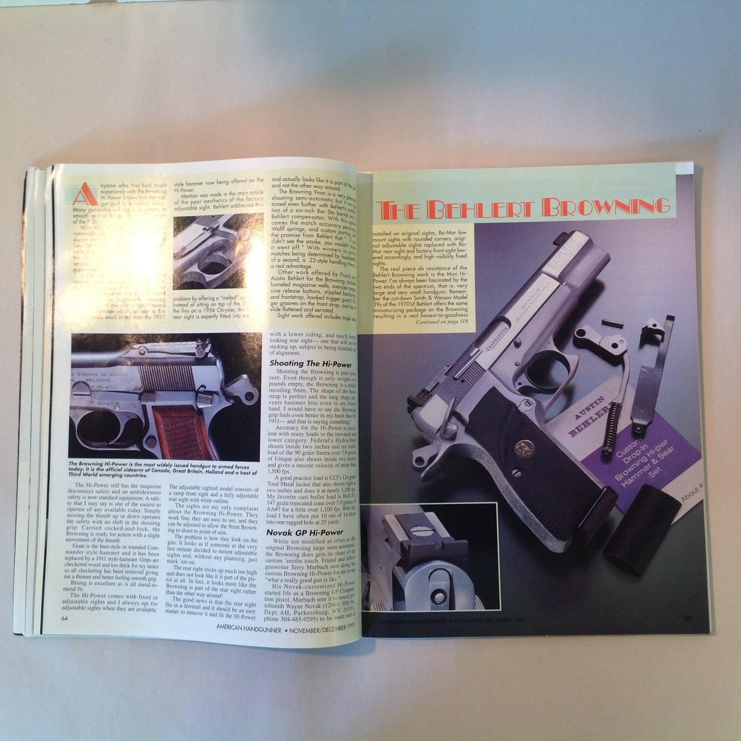 Vintage Nov/Dec 1991 American Handgunner Magazine Browning Hi-Power Cure Auto Pistol Blahs Hot Loads for 9mm Magnum
