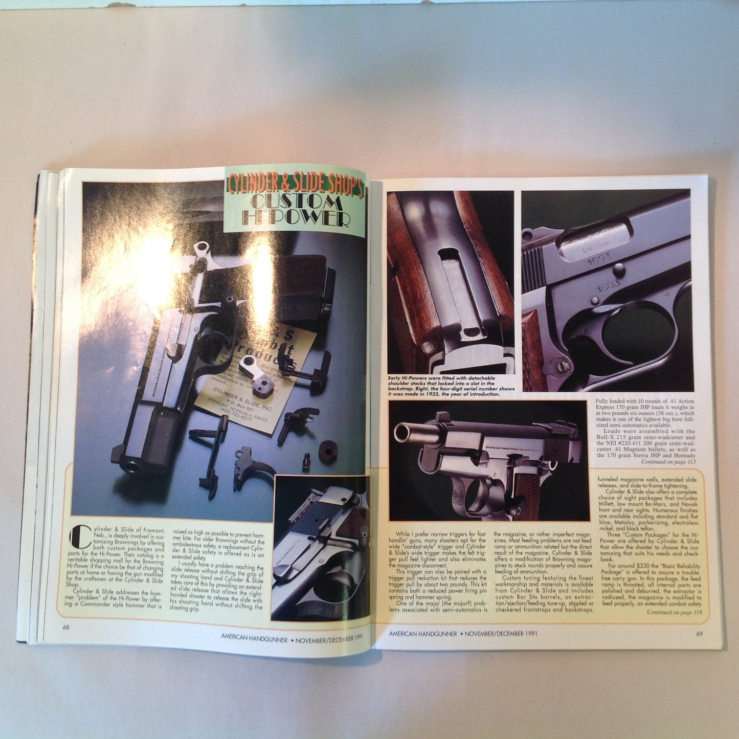 Vintage Nov/Dec 1991 American Handgunner Magazine Browning Hi-Power Cure Auto Pistol Blahs Hot Loads for 9mm Magnum