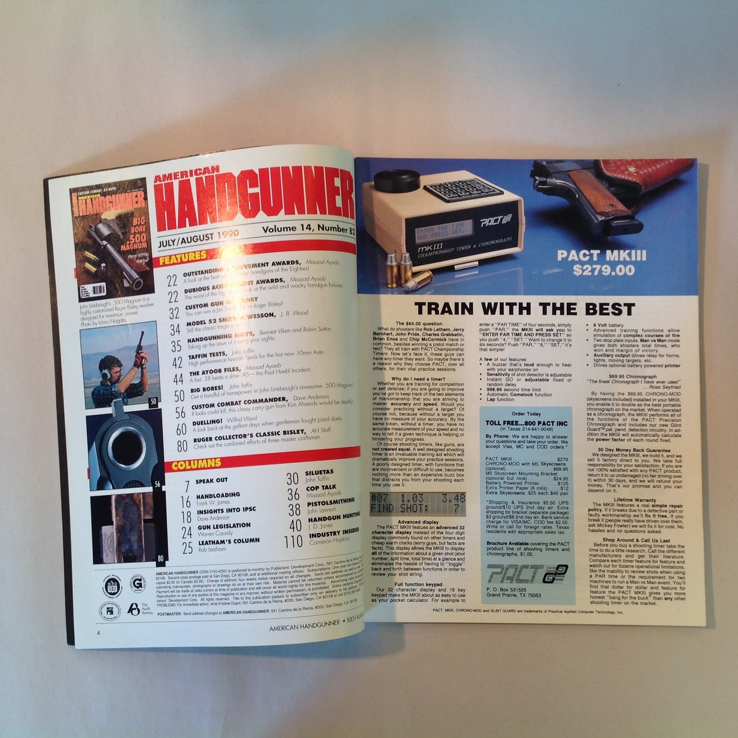 Vintage Jul/Aug 1990 American Handgunner Magazine Custom Combat .45 Auot Big Bore .500 Magnum